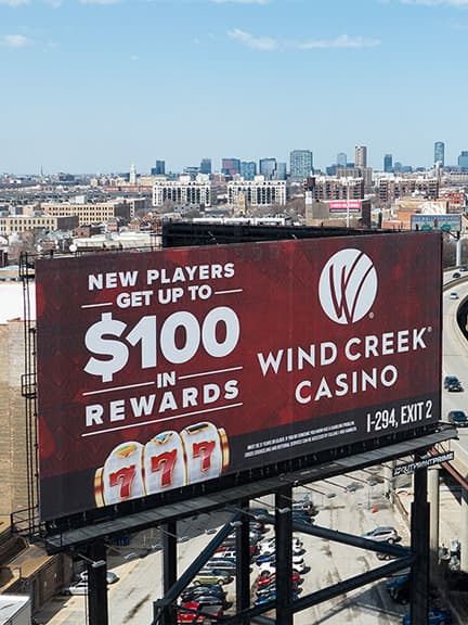 Wind Creek Casino billboard overlooking Kennedy Expressway in Chicago out of home advertising