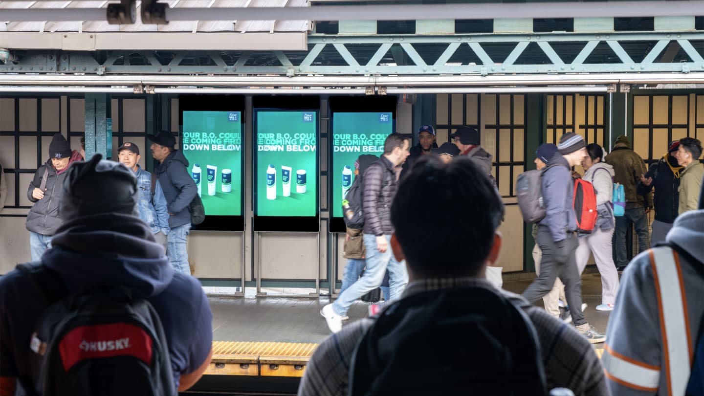 out of home liveboard subway advertising dove mens deodorant