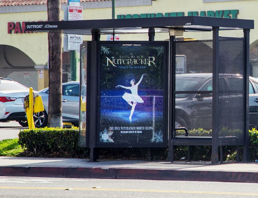 out of home bus shelter advertising long beach island nutcracker